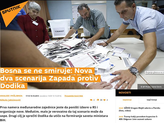 Sputnjik: Nova dva scenarija Zapada protiv Dodika - Foto: Screenshot